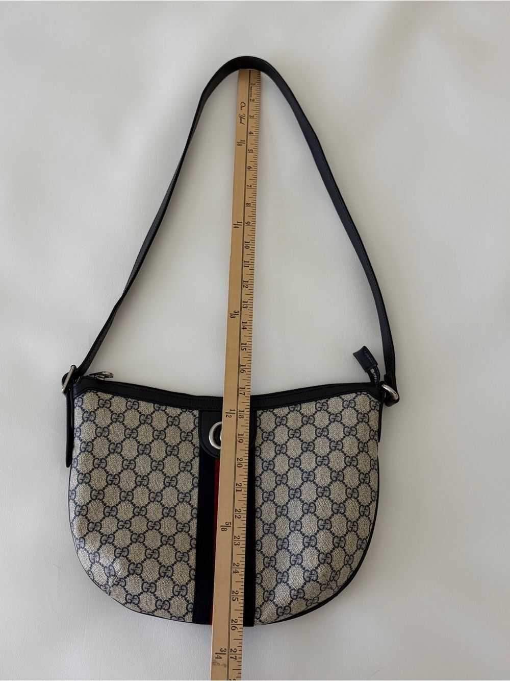 Gucci GG Supreme Canvas Shoulder Bag — Beige/Blue/Red, Silver Hardware Authentic - Picture 14 of 16